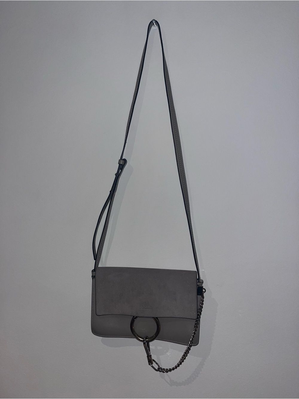 Chloe Faye Suede Crossbody Bag in Beige Suede and Calf Leather body